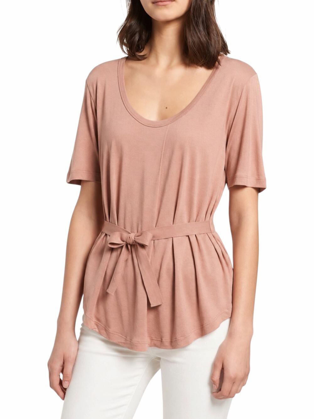 J. Crew Short Sleeve Scoop Neck Side Tie Tee Dusty Pink Size S